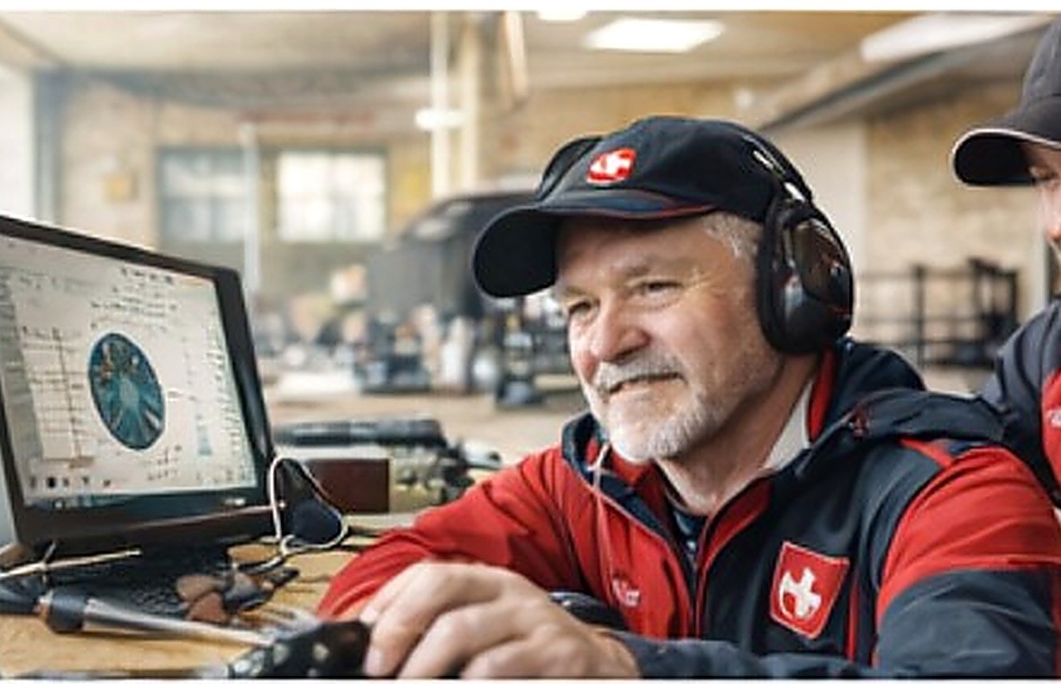 Vereinsmitglieder mit Laptop und Resultatlisten